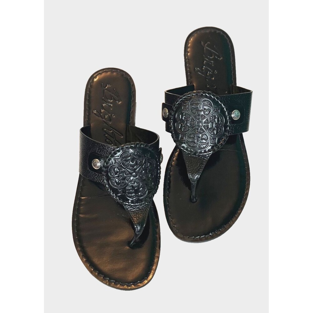 Brighton Alexa Black Leather Thong Sandals Size 8.5M - Boho Medallion MSRP $175